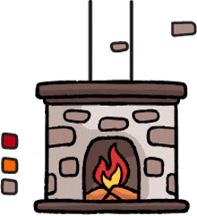 a cartoon drawing of a fireplace with a fire burning inside of it .