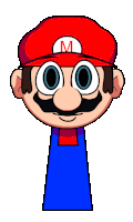 a cartoon drawing of mario wearing a red hat with a white m on it