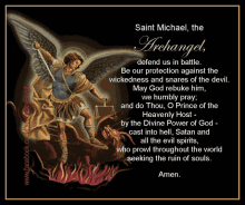 a poster with a picture of saint michael and a prayer