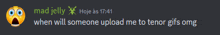 a screenshot of a message from mad jelly shows a surprised face