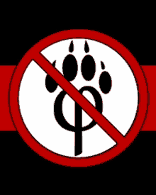 a red and white sign with a paw print and a greek letter p