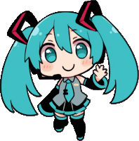 a cartoon drawing of hatsune miku wearing headphones and a microphone