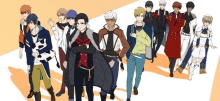 a group of anime characters standing in a line