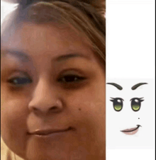 a woman 's face is next to a picture of a cartoon face .