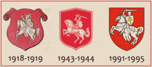 three coats of arms from 1918-1919 1943-1944 and 1991-1995 are displayed