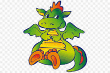 a cartoon green dragon is sitting on a white background .