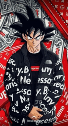 a picture of a cartoon character with supreme written on his jacket