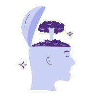 a purple illustration of a person 's head with a tree growing out of it