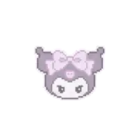 a pixel art drawing of a purple and white cartoon character with a bow .