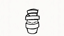 a black and white drawing of a cup of coffee with a straw and a hat .