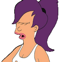 a cartoon drawing of a woman with purple hair and a white tank top