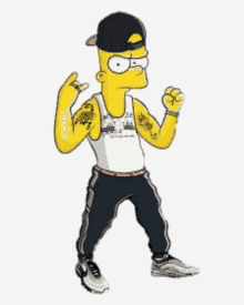 bart simpson is wearing a white tank top and black sweatpants