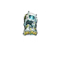 a robot holding a video game controller with the words let 's play written below it