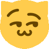 a yellow cat emoji with its eyes closed and a smirk .