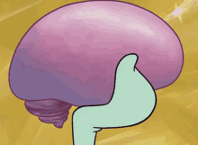 a cartoon character is holding a large purple object