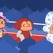 a cartoon of a monkey standing in a boxing ring with other monkeys