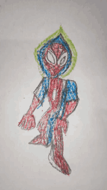 a child 's drawing of a spider man with a hood