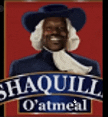 a man wearing a blue hat and a white scarf is on a chaquil oatmeal label