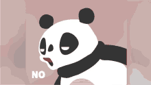 a panda bear wearing a scarf with the word no on the bottom right