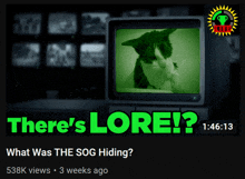 a video titled " there 's lore " shows a cat on a television screen