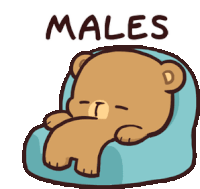 a cartoon of a teddy bear laying in a chair with the word males written on the bottom .