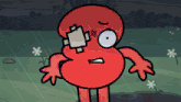 a cartoon character with a bandage on his eye is standing in the rain