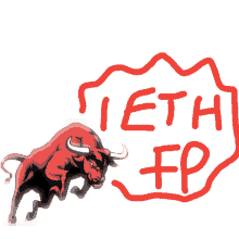 a drawing of a bull with the words teth fp written above it