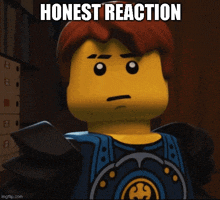 a picture of a lego character with the words honest reaction