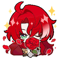 a cartoon character with red hair is holding a rose