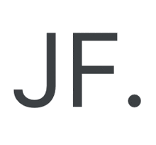 a black and white logo with the letter jf and a circle in the middle .