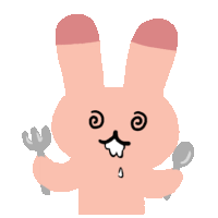 a cartoon rabbit is holding a fork and spoon in its hands