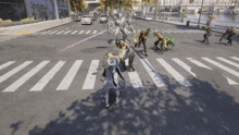 a video game is being played on a crosswalk with a building that says the city bank in the background