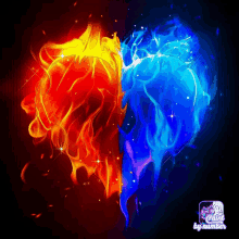 a painting of a heart made of fire and water