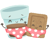 a cartoon drawing of a cup and a cookie