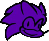 the head of a purple sonic the hedgehog with a black outline on a white background .