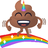 a cartoon illustration of a poop with a rainbow horn