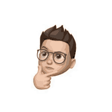 a cartoon man with glasses is holding his hand to his chin and thinking .