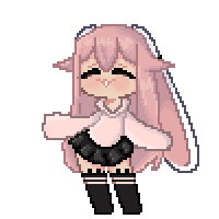 a pixel art drawing of a girl with long pink hair