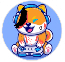 a cartoon of a dog wearing headphones holding a video game controller