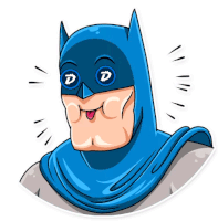 a cartoon drawing of a man in a batman costume making a face .