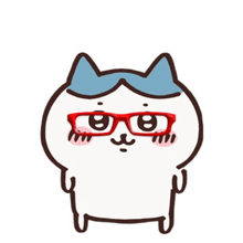 a cartoon cat wearing red glasses and a blue bow .