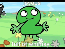 a cartoon character with the words joyous full of whimsy written on it