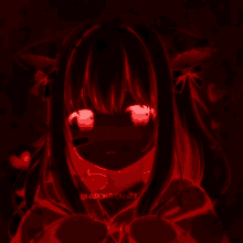 a drawing of a girl with red eyes and the hashtag harokiti on it