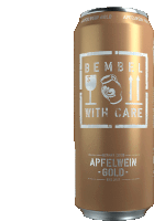 a can of german cider that says " bembel with care " on it