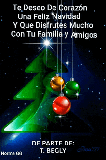 a picture of a christmas tree with the words te deseo de corazón una feliz navidad