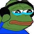a cartoon frog wearing headphones and a blue shirt is crying .