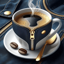 a cup of coffee has a zipper on it