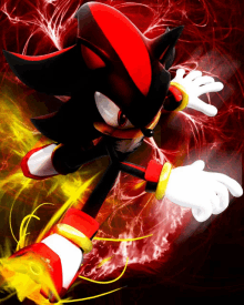 shadow the hedgehog from the video game sonic the hedgehog is on a red background