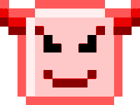 a pixel art drawing of a cow 's face with a smiling face .