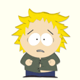 a cartoon character with yellow hair and white eyes looks angry